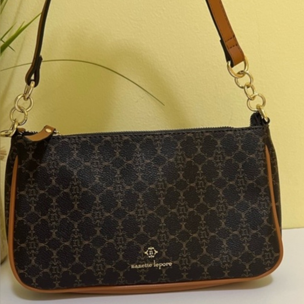 Nanette Lepore Black and Brown Patterned Shoulder Bag